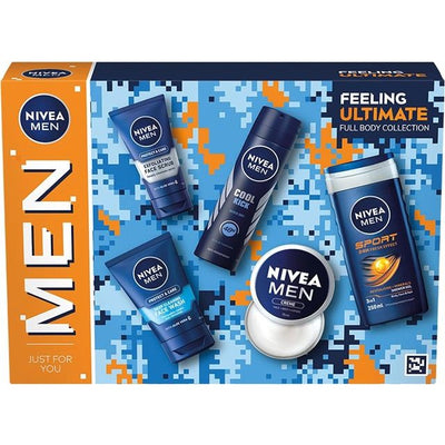 NIVEA Men Skincare Set With 5 Products Shower Gel Face Wash Scrub Creme Spray